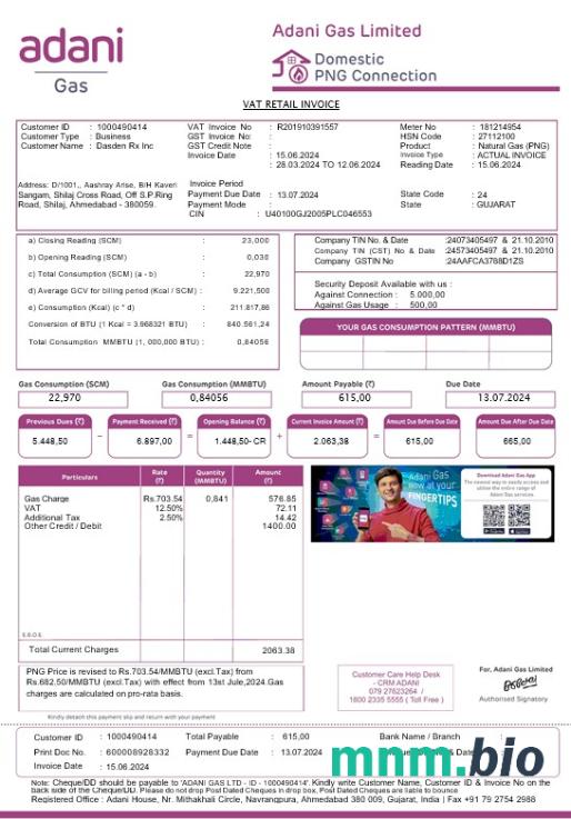 Szablon rachunku za media Biznesowe w Indiach Adani w formatach Word i PDF